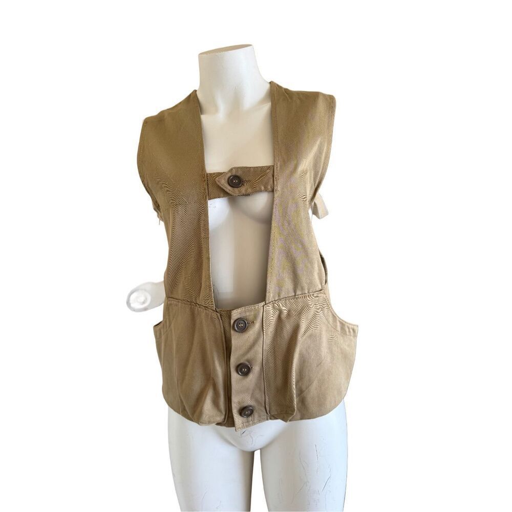 Mens hunting fishing tan khaki outdoor vest button up country brown vintage